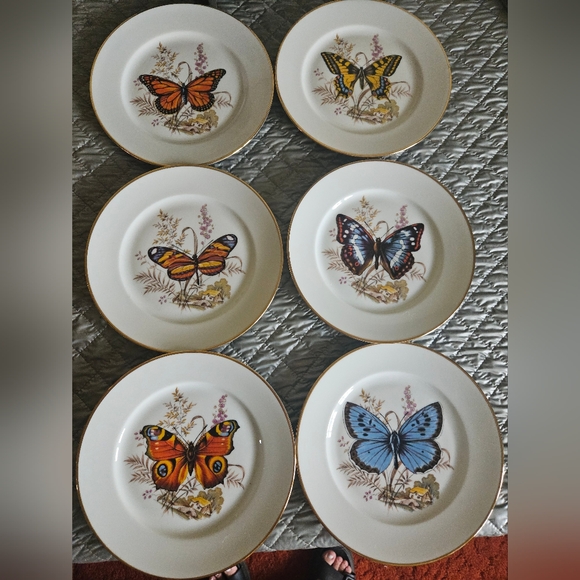 VINTAGE 6 PLATES(set) Butterfly Plates Josef Kuba Porcelain Dishes West Germany